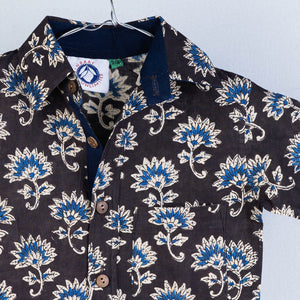Brown - Sanganeri Block Printed Cotton Half-Sleeve Kids Shirt
