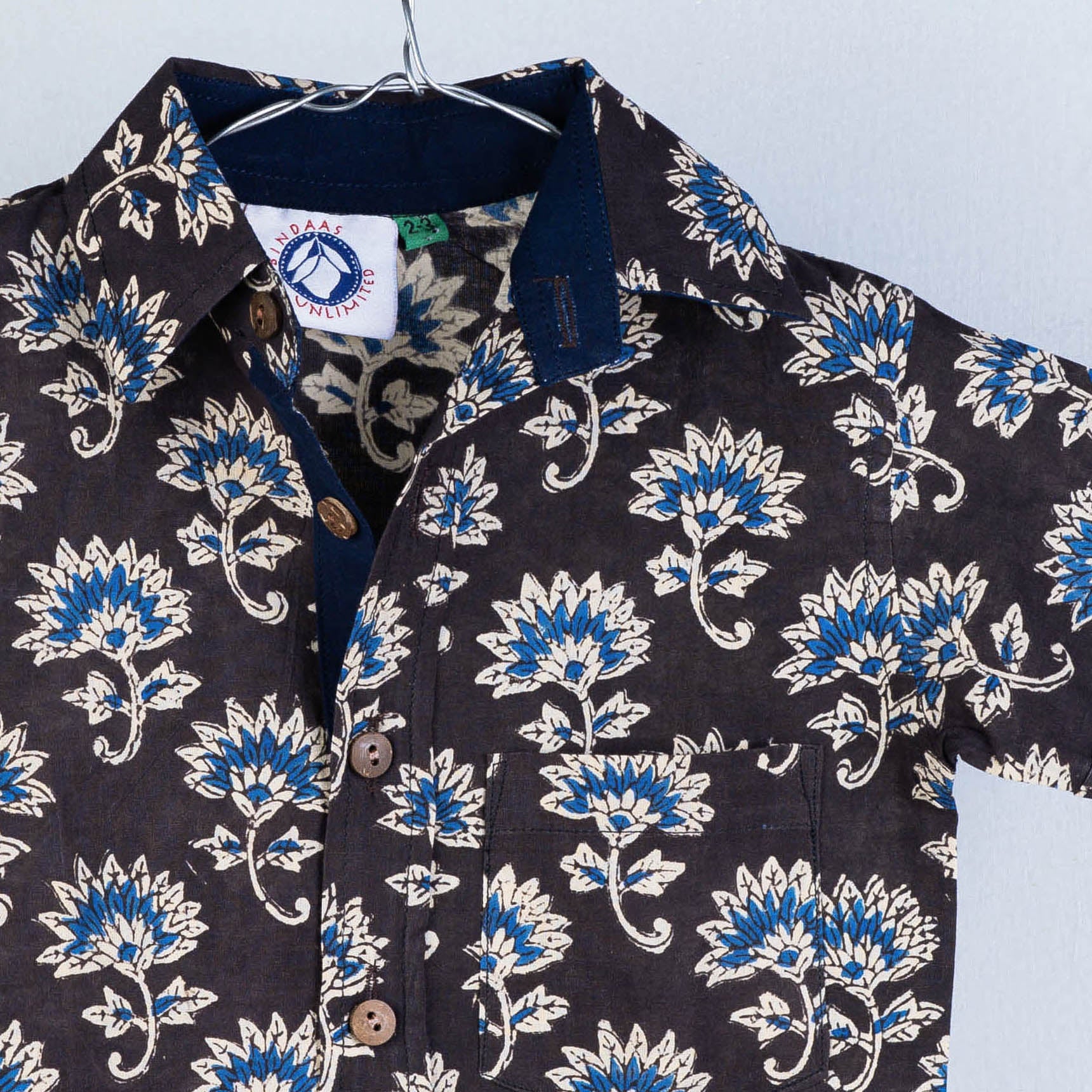 Brown - Sanganeri Block Printed Cotton Half-Sleeve Kids Shirt