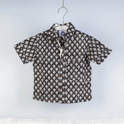 Black - Sanganeri Block Printed Cotton Half-Sleeve Kids Shirt