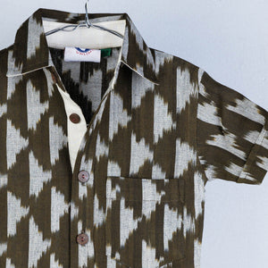 Brown - Ikat Weave Cotton Half-Sleeve Kids Shirt