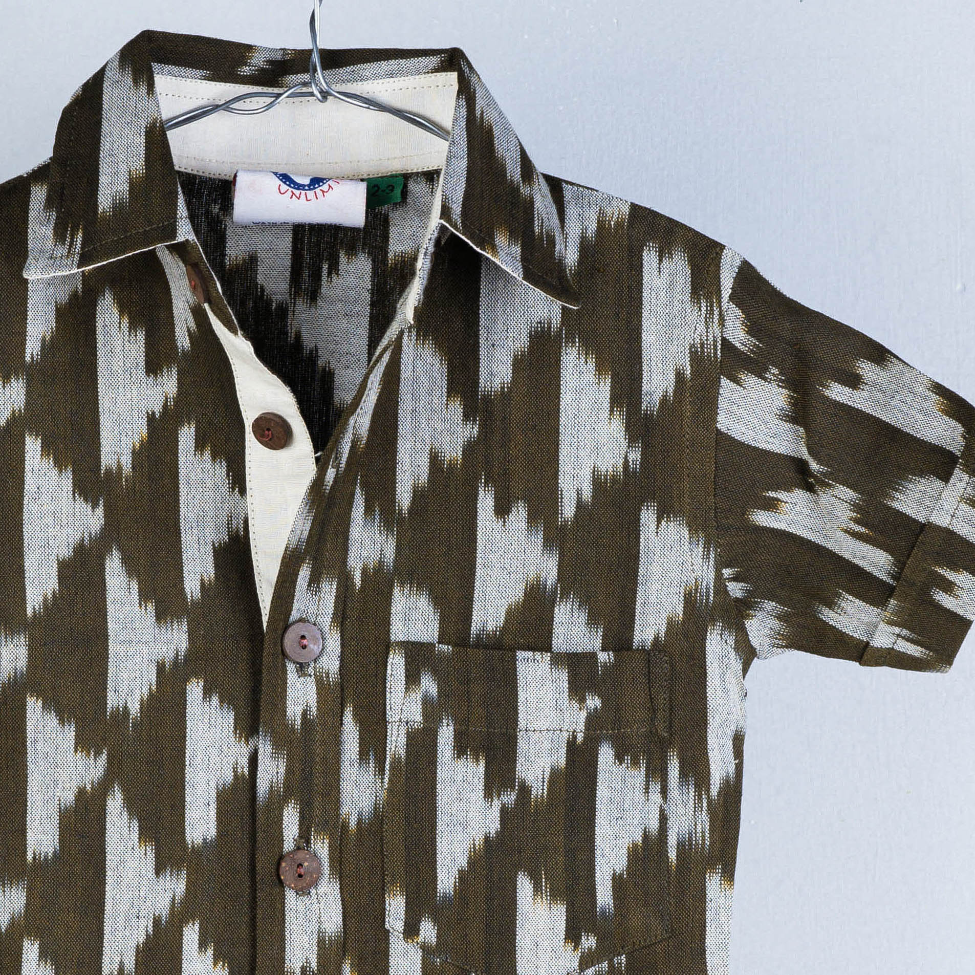 Brown - Ikat Weave Cotton Half-Sleeve Kids Shirt