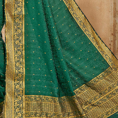 Forest Green Satin Silk Saree