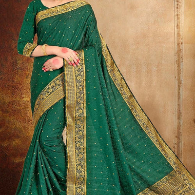 Forest Green Satin Silk Saree