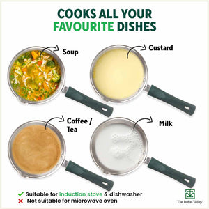 Tri-steel Stainless Steel Tea/Milk Pan with Spout & Glass lid, Premium Quality, Tri-ply (3 Layer) Bottom, 100% Toxin-free, Non-stick, Induction & Gas, 1 Litre