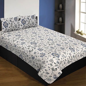 Pure Cotton 240 TC Single Bedsheet in blueish floral pattern