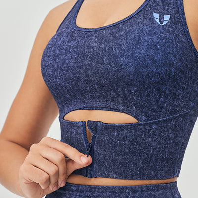Scoop Neck Sports Bra - Denim Blue