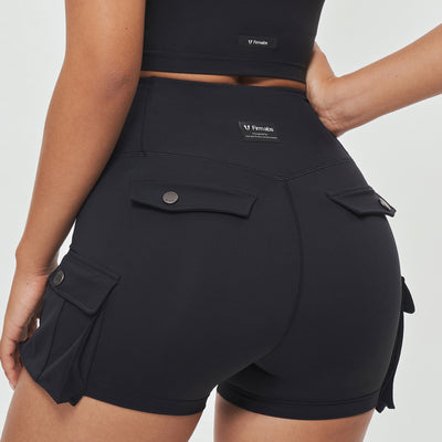 Scrunch Butt Cargo Shorts - Black