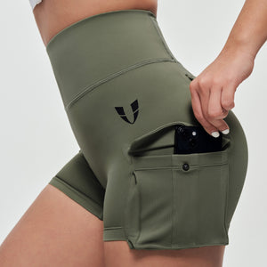 Scrunch Butt Cargo Shorts - Olive Green
