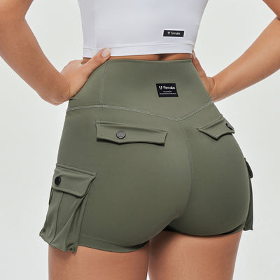 Scrunch Butt Cargo Shorts - Olive Green