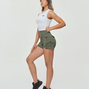 Scrunch Butt Cargo Shorts - Olive Green