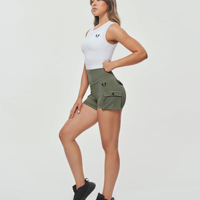 Scrunch Butt Cargo Shorts - Olive Green