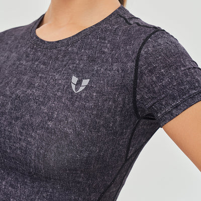 Short Sleeve Gym Crop Top - Denim Black