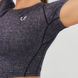 Short Sleeve Gym Crop Top - Denim Black