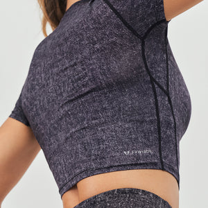Short Sleeve Gym Crop Top - Denim Black