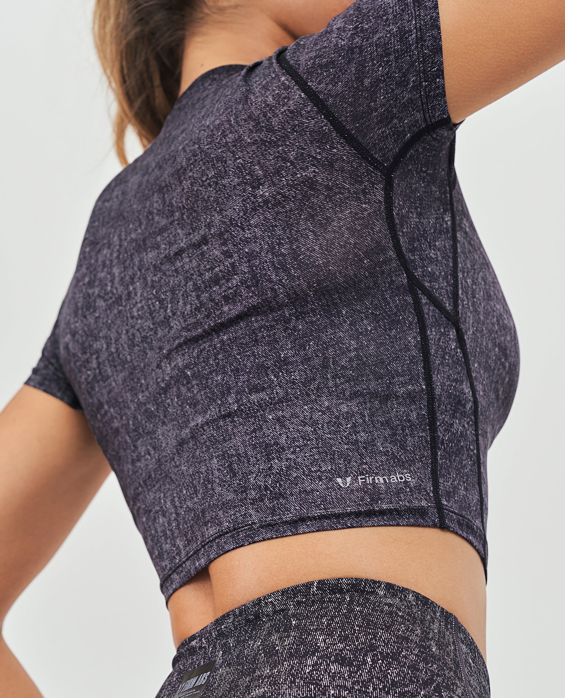 Short Sleeve Gym Crop Top - Denim Black