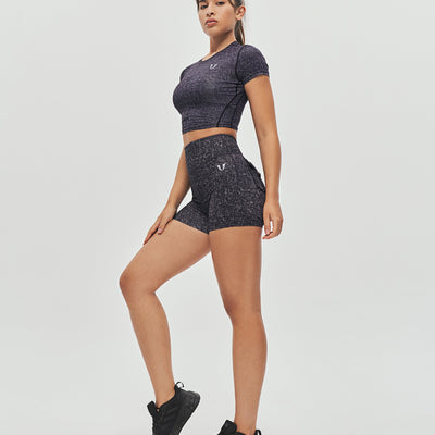 Short Sleeve Gym Crop Top - Denim Black