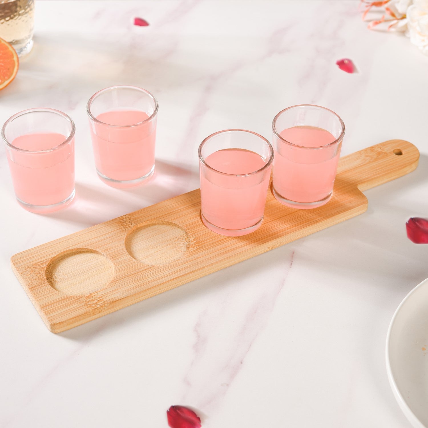 Set Of 4 Shot Glasses With Wooden Tray 100ml