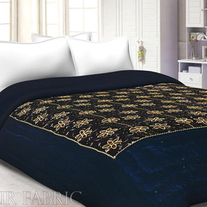 Dark Brown  With  Golden Flower Print  Velvet(Shaneel) Double Quilt