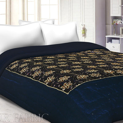 Dark Brown  With  Golden Flower Print  Velvet(Shaneel) Double Quilt