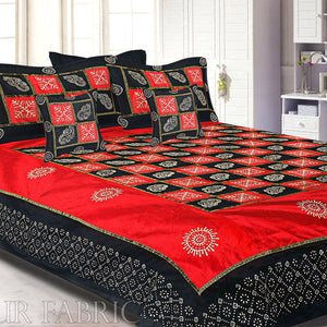 Red And Black Chess Gold Patten  With Golden Print Silk Double Bedsheet