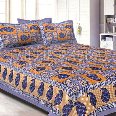 Keri Print Yellow Color Base with Gray Border Double Bed Sheet