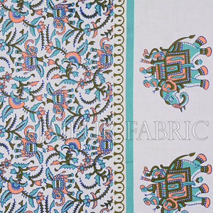 Green Elephant Safari Printed Cotton Double Bed Sheet