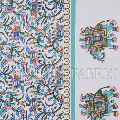 Green Elephant Safari Printed Cotton Double Bed Sheet