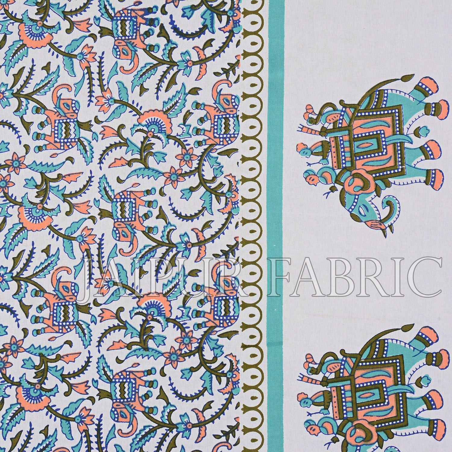 Green Elephant Safari Printed Cotton Double Bed Sheet