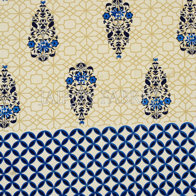 Navy Blue creame Base With Rangoli And Gamala Printin Designer Pattern Fine Cotton Poplin Double Bedsheet With Two Pillow