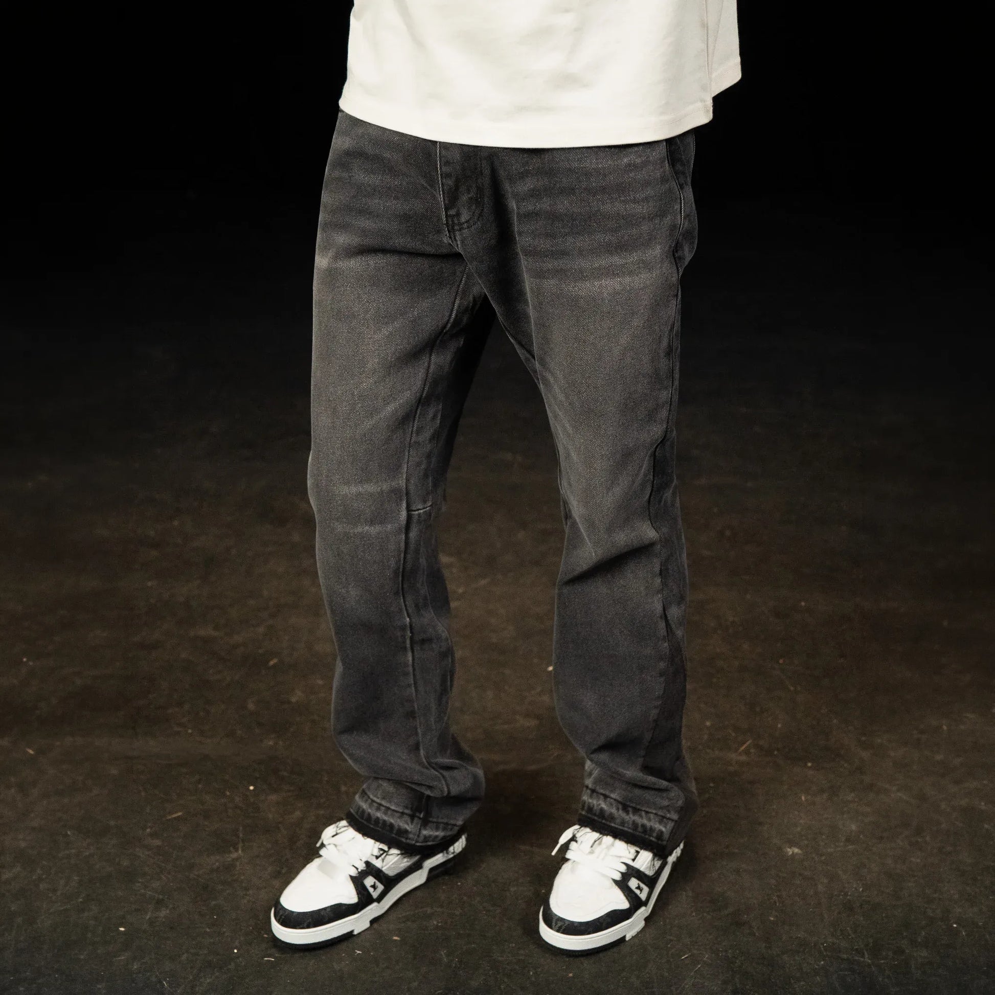 SIARR Flared Washed Black Jeans