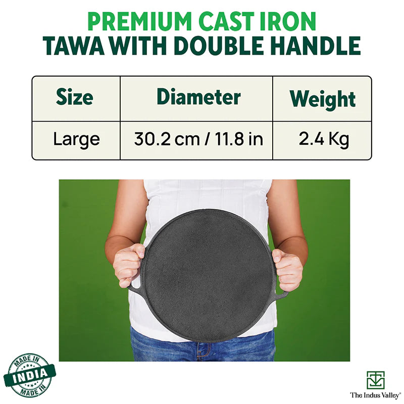CASTrong Cast Iron Roti/Dosa Tawa, Pre-seasoned, Nonstick, 100% Pure, Toxin-free, Gas & Induction, Free ₹110 Spatula, 30.2cm, 2.4kg