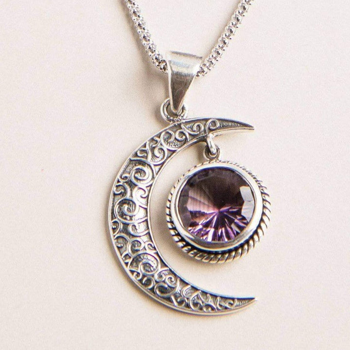 Gemstone Silver Moon Pendant Necklace