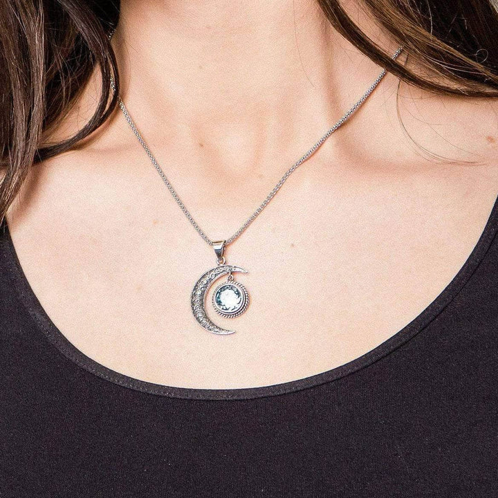 Gemstone Silver Moon Pendant Necklace