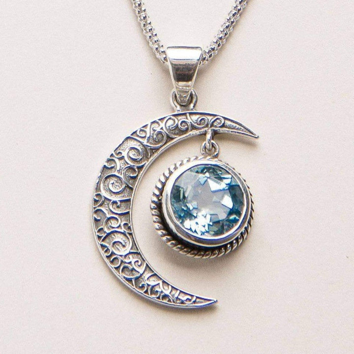 Gemstone Silver Moon Pendant Necklace