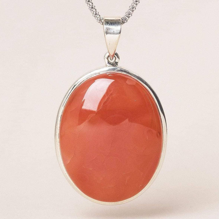 Carnelian Oval Pendant Necklace -24 inch Silver Chain