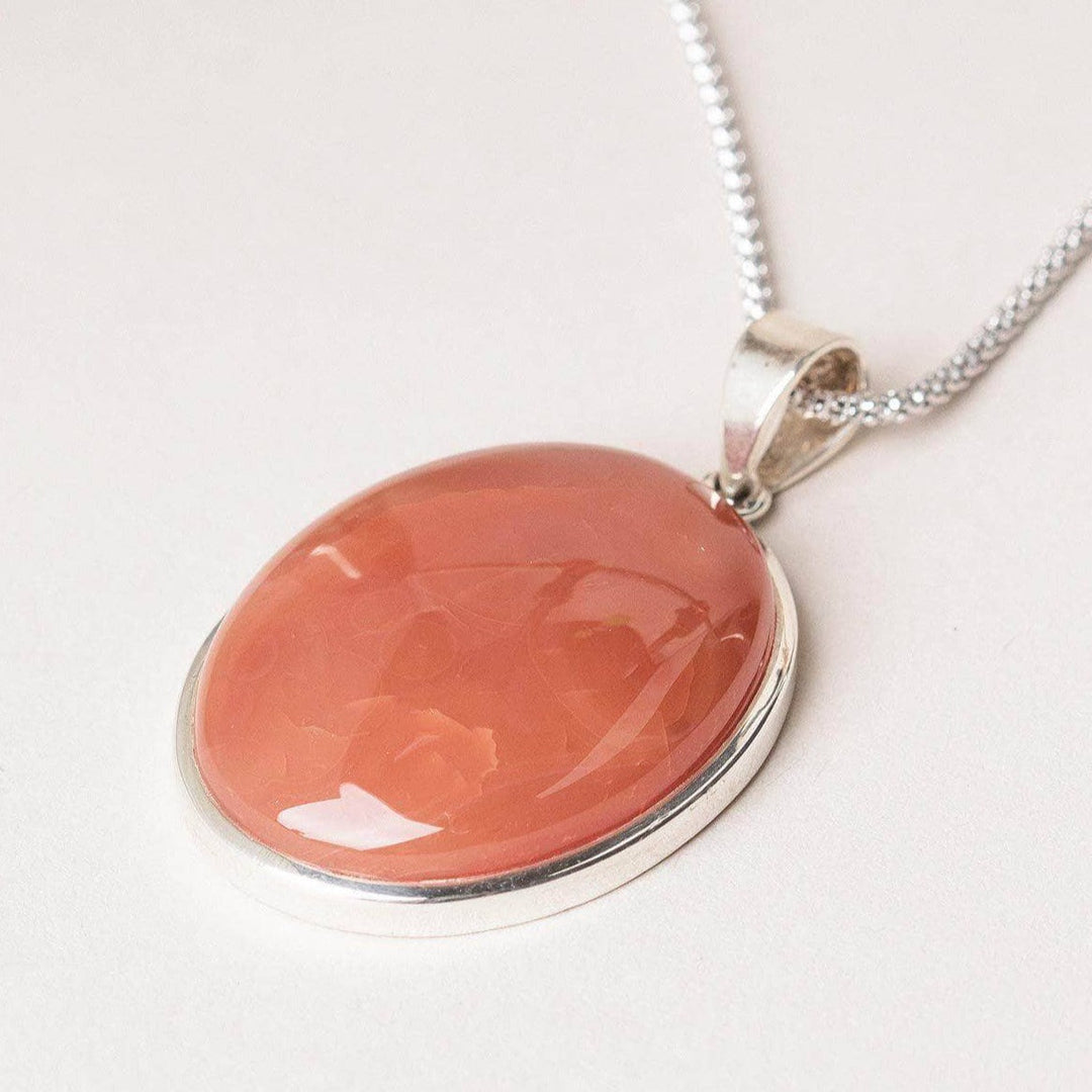 Carnelian Oval Pendant Necklace -24 inch Silver Chain