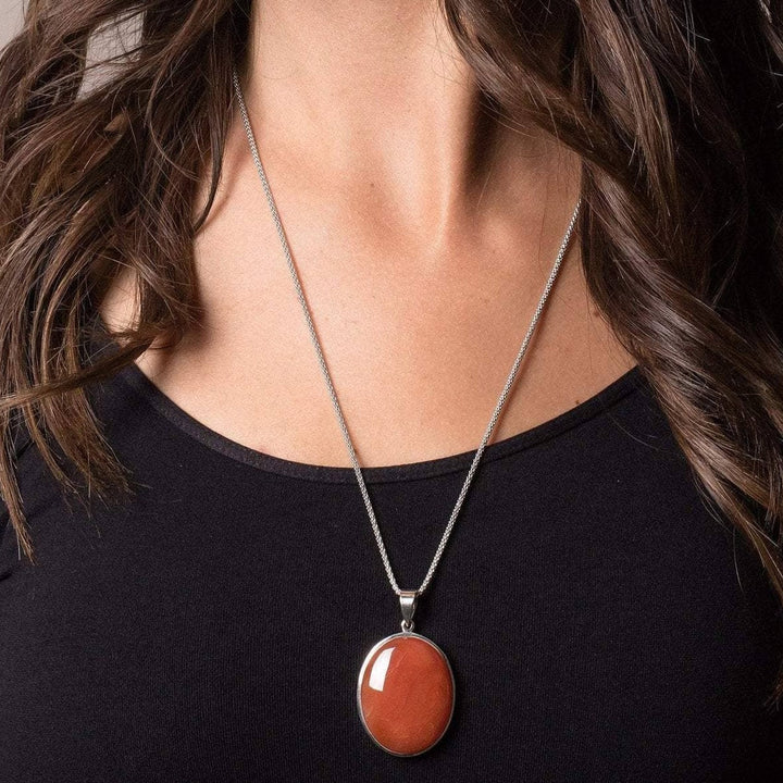 Carnelian Oval Pendant Necklace -24 inch Silver Chain