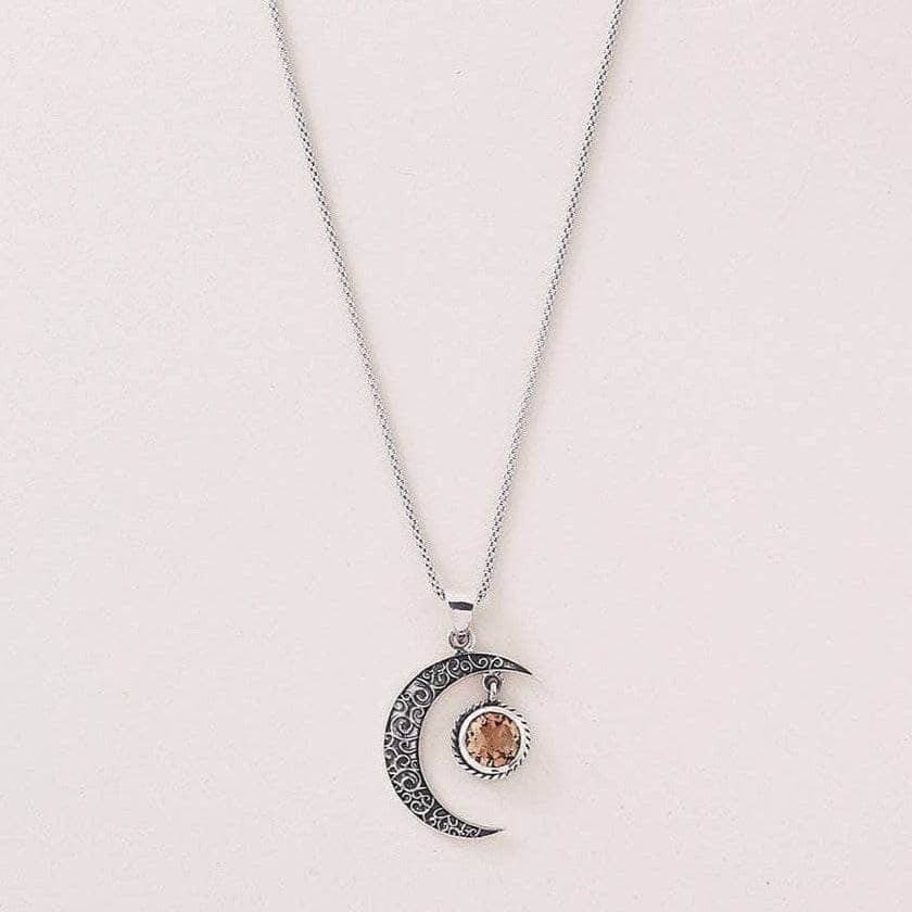 Gemstone Silver Moon Pendant Necklace