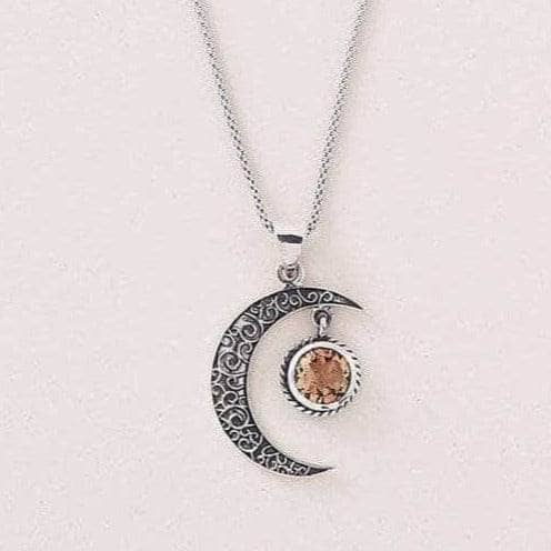 Gemstone Silver Moon Pendant Necklace