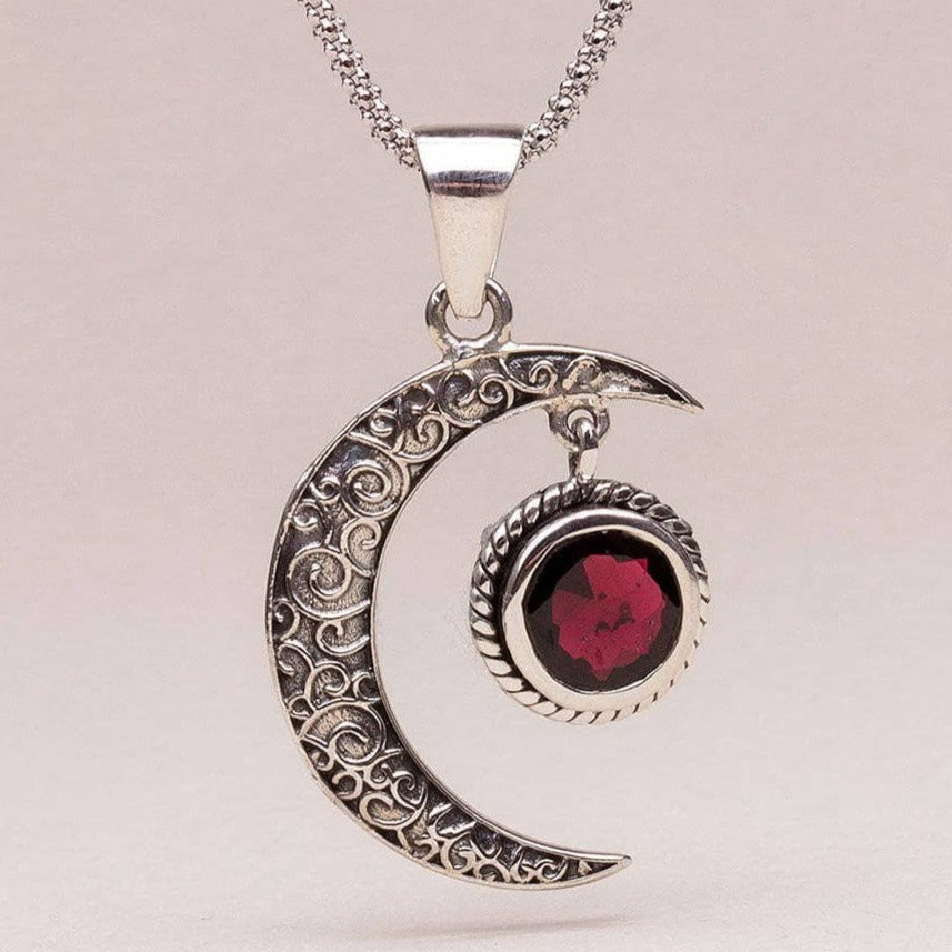 Gemstone Silver Moon Pendant Necklace