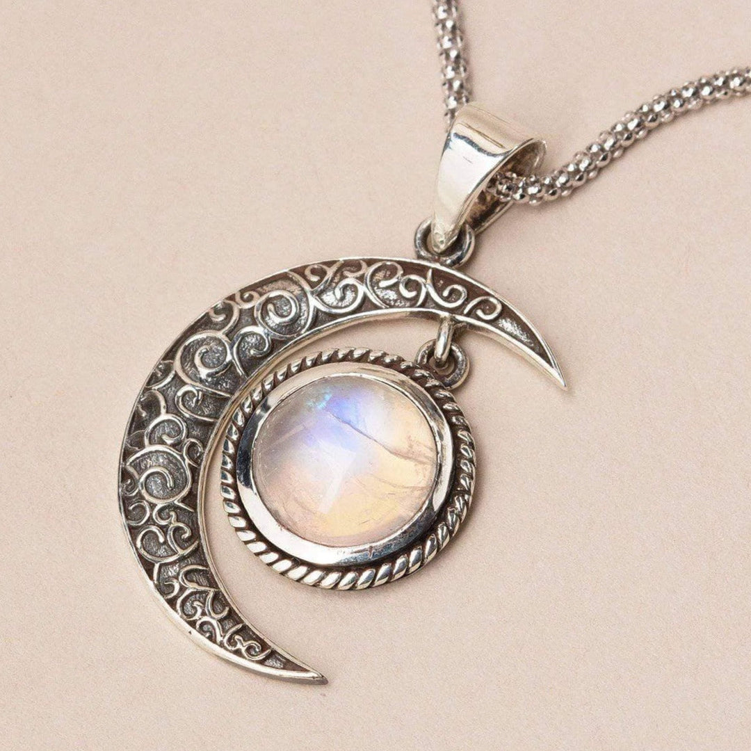 Gemstone Silver Moon Pendant Necklace