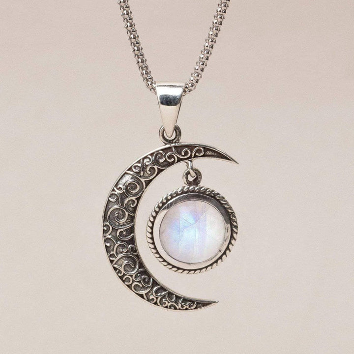 Gemstone Silver Moon Pendant Necklace