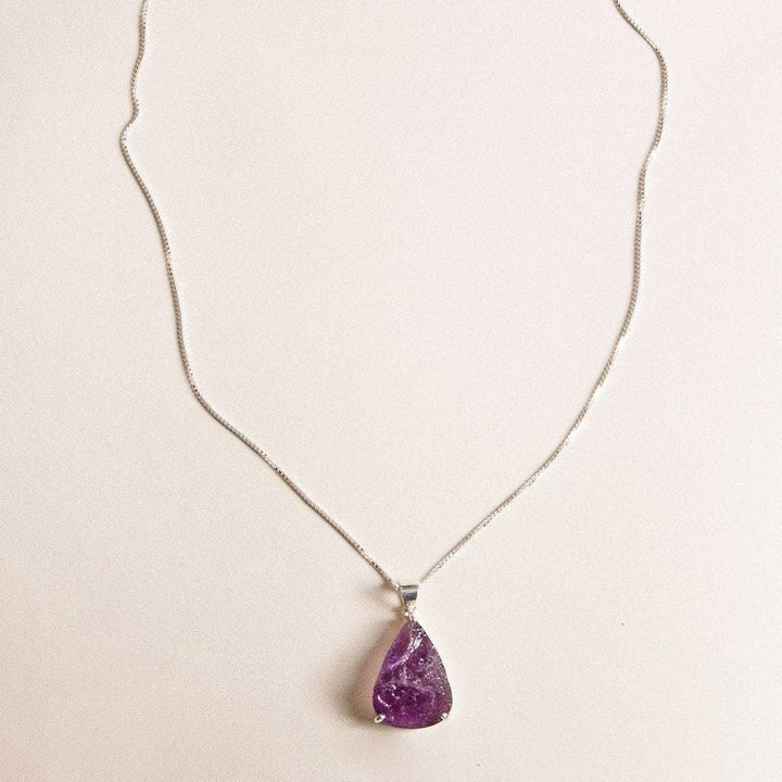 Raw Amethyst Teardrop Gemstone Necklace - Limited Edition