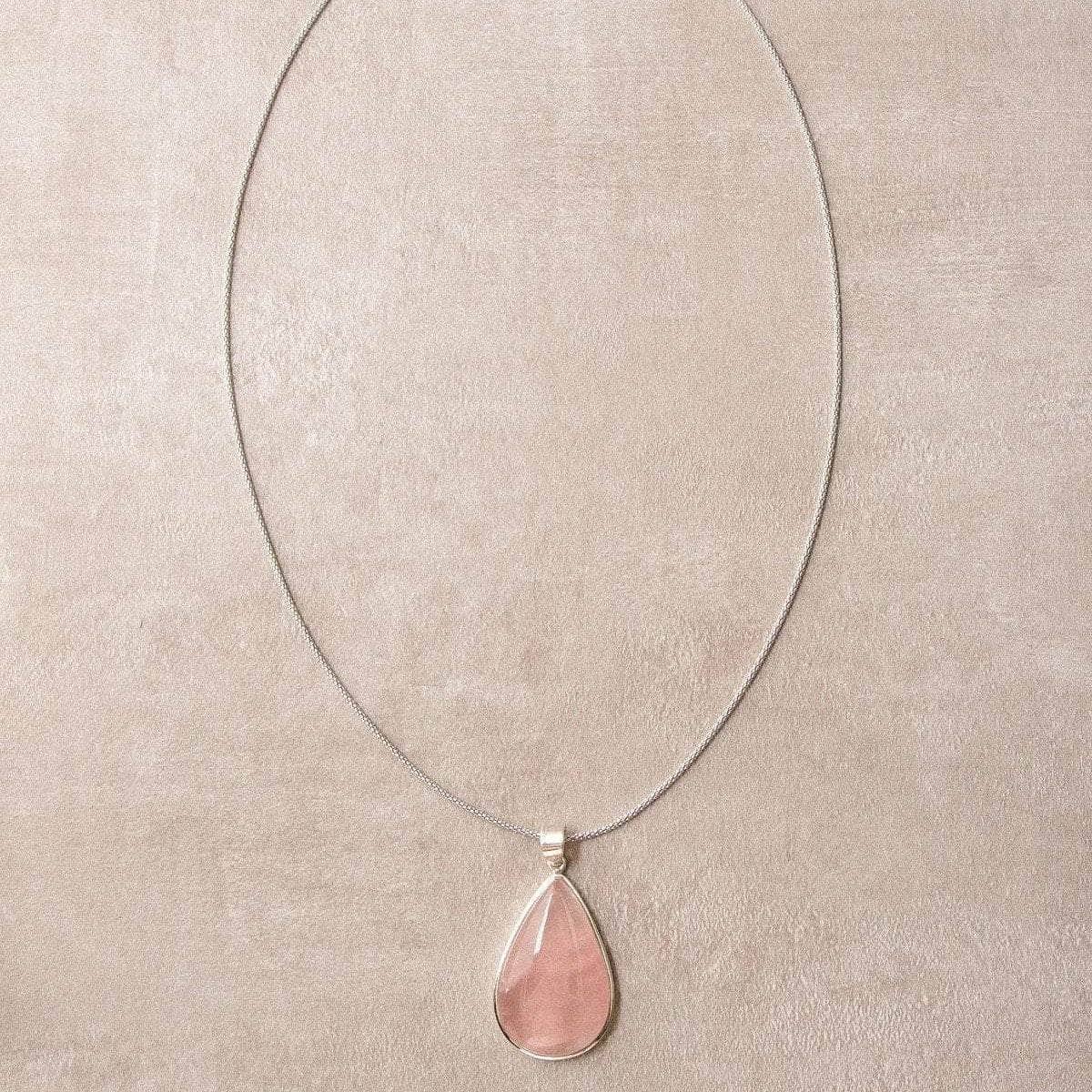 Rose Quartz Teardrop Pendant Necklace