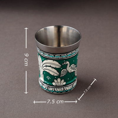 Green - Odisha Pattachitra Handpainted Stainless Steel Glass