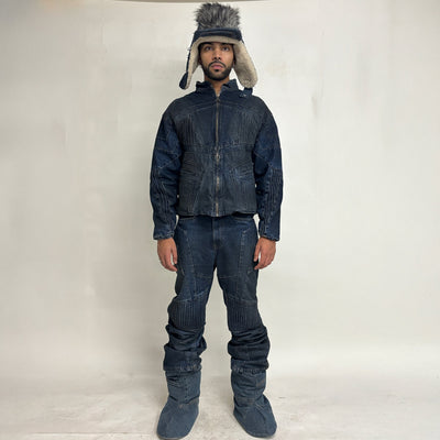 BIKER DIRTY DENIM JACKET - DARK BLUE