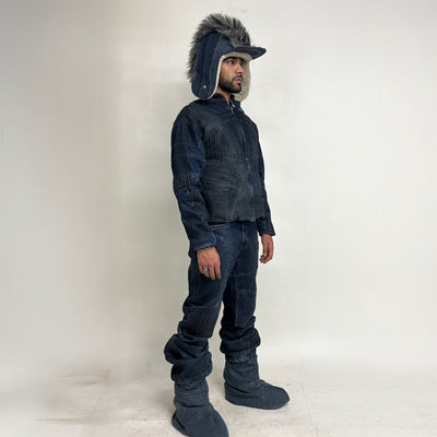 BIKER DIRTY DENIM JACKET - DARK BLUE