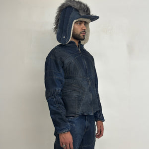 BIKER DIRTY DENIM JACKET - DARK BLUE