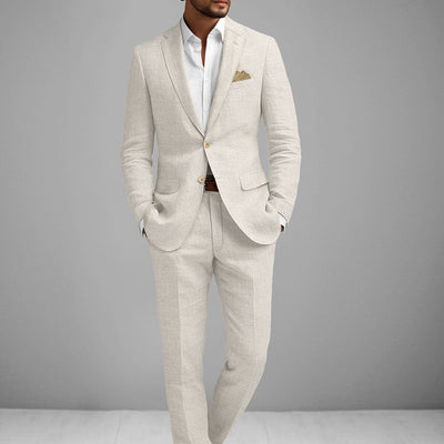 Solbiati Beige Herringbone Linen Suit