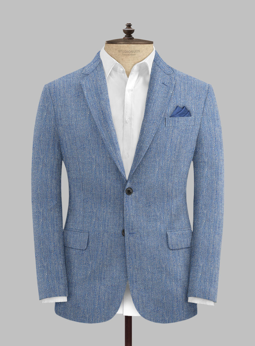Solbiati Blue Herringbone Linen Jacket